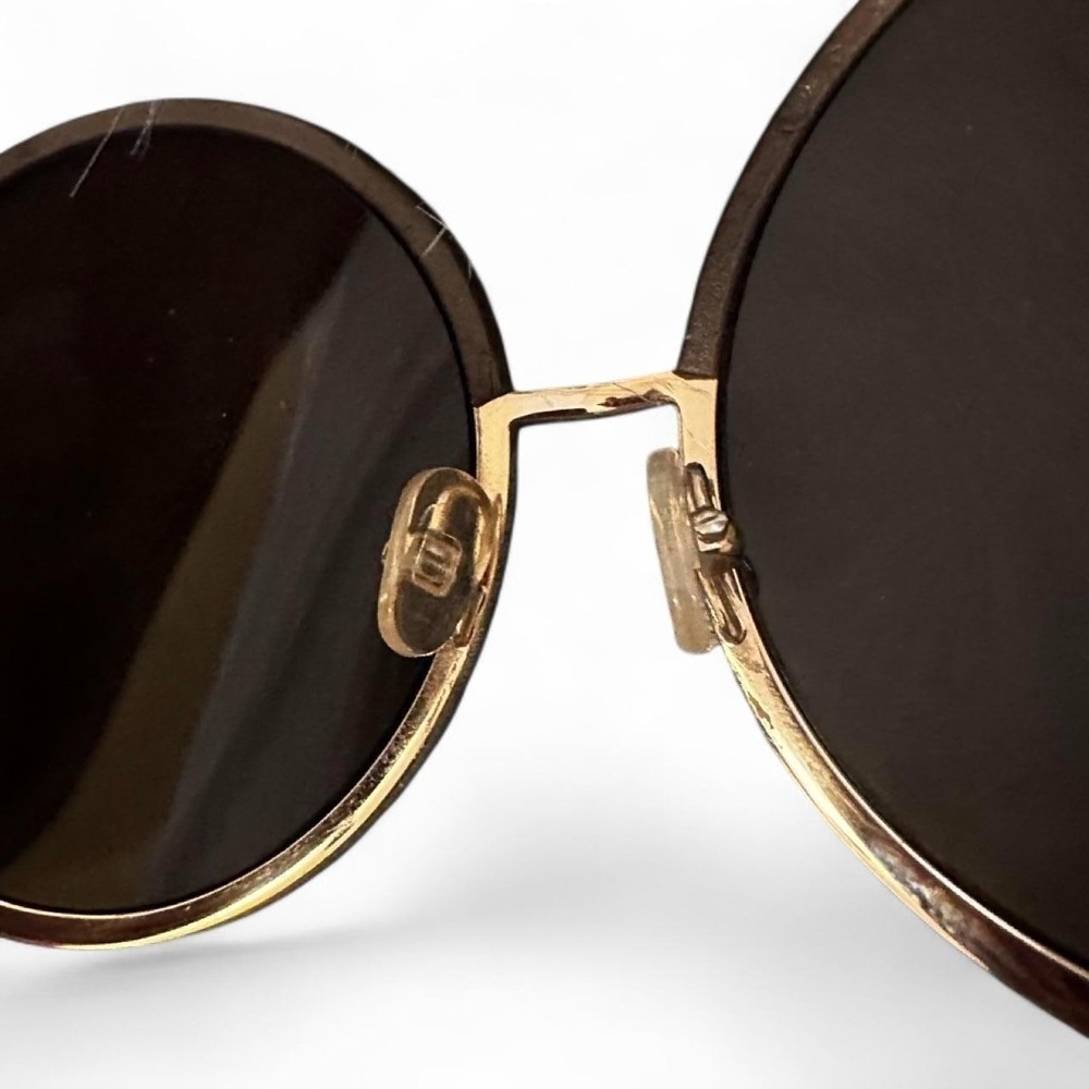 House of Harlow 1960 Oversized Round Sunglasses Brown Leather Gold Retro Boho - Picture 8 of 8